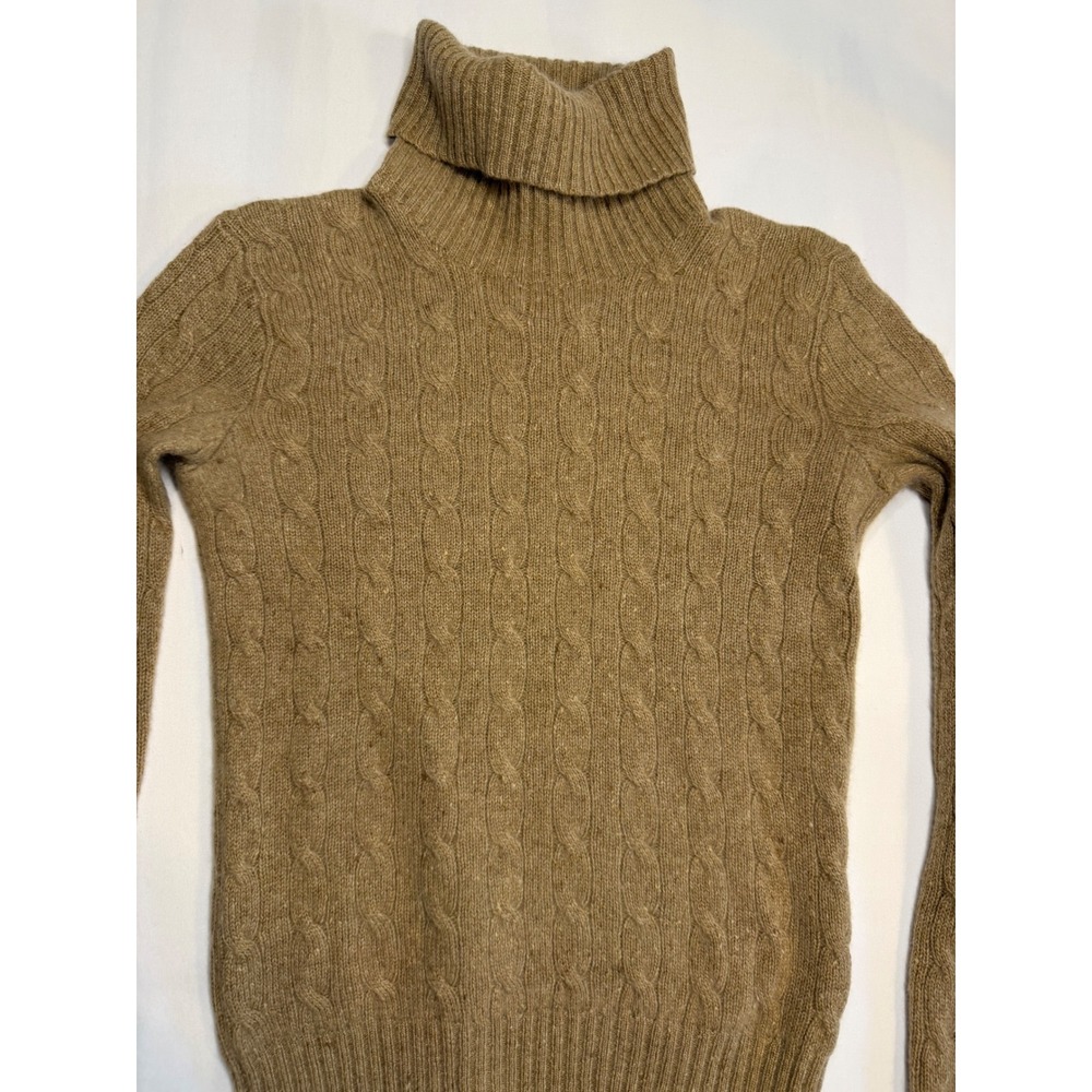 Ralph Lauren Slim Fit 100% Cashmere Cable Knit Turtleneck Sweater Taupe S - Picture 6 of 11